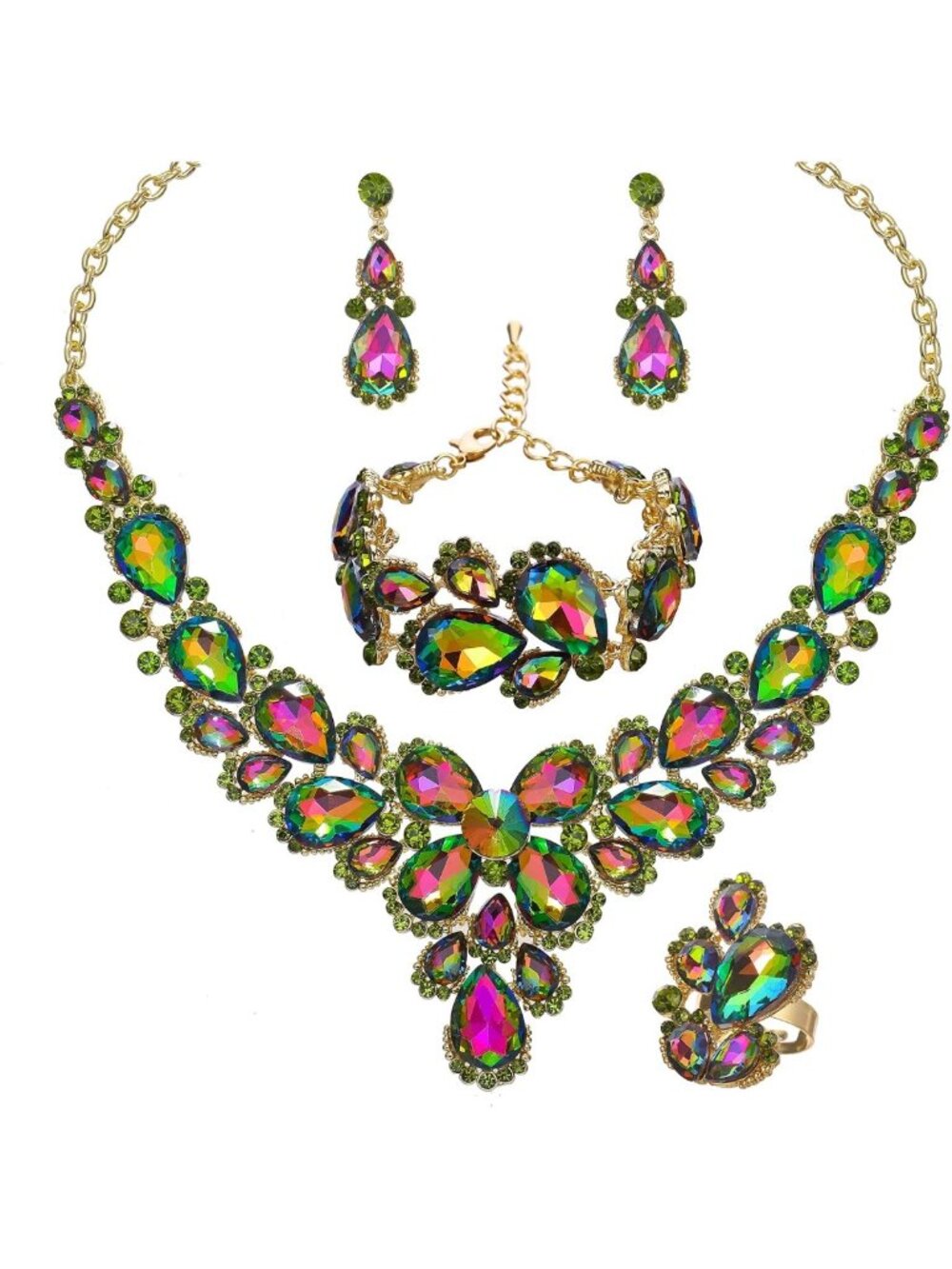 Elegant Wedding Jewelry Set: Austrian Crystal Teardrop Necklace, Earrings